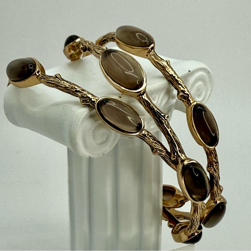 NWT Studio Barse Smoky Quartz Bangles – Set of 3 – Gold Tone – Size 8 - Picture 3 of 14
